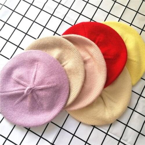 Fashion Knit Beret Children Baby Hats Photography Props Autumn Winter Styling Accessories Hipster Painter Hat for Girls Bonnet