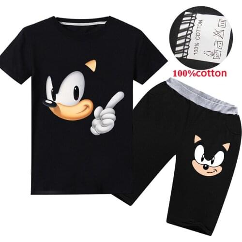 Childrens summer new cartoon pattern hedgehog short-sleeved T-shirt suit boys and girls sports and leisure 2-piece sets