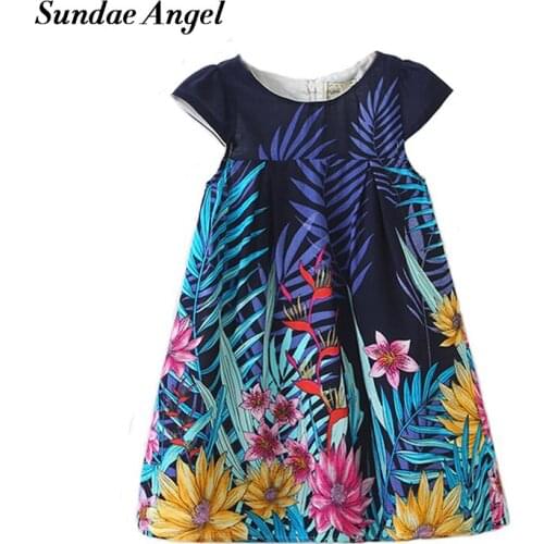 Sundae Angel Floral Girls Dresses Printing Flowers Pattern Summer Princess Dress Girls Costumes Childrens Clothes For 3-8 Year