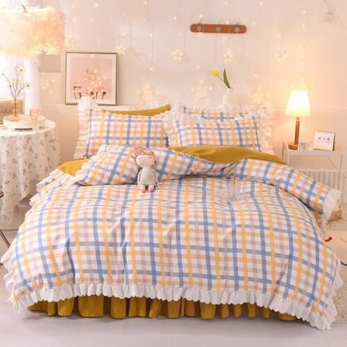 Solstice Home Textile Lattice Duvet Cover Pillowcase Bed Sheet Simple Boy Girls Bedding Sets Single Twin Double Cover Beds
