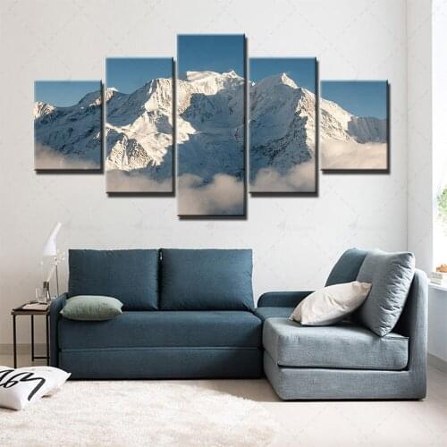 Hd Prints Home Decoration Snow Mountain Pictures Wall Artwork Modular Poster Painting 5 Panel Canvas For Living Room Framework