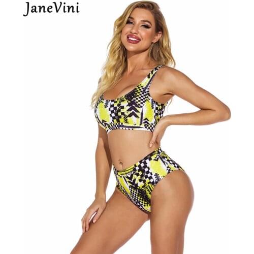 JaneVini Sexy Serpentine Print Tanga Bikini Two Piece High Waist Swimwear Push Up Swimsuit Sports Women Bathing Suits Beachwear