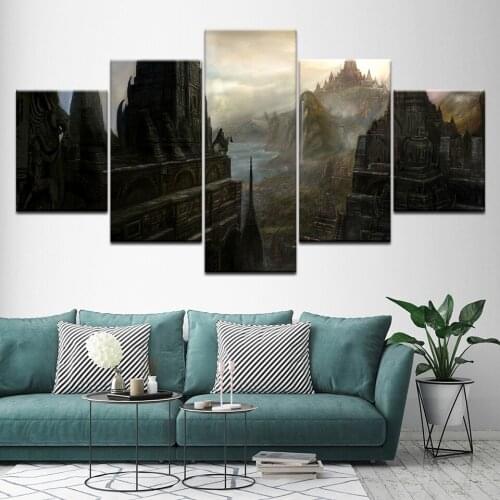 Canvas Painting Castle Peak Green Landscape 5 Pieces Wall Art Painting Modular Wallpapers Poster Print Home Decor