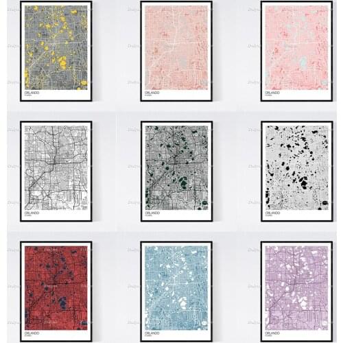 Orlando, Florida Map Nordic Retro Minimalism Painting Posters and Prints on Canvas Wall Art Modular Pictures Home Decor Gift