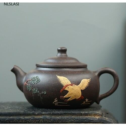 Chinese Yixing tea pot purple clay filter teapot beauty kettle Raw ore Black gold purple sand Handmade Tea set Authentic 200ml