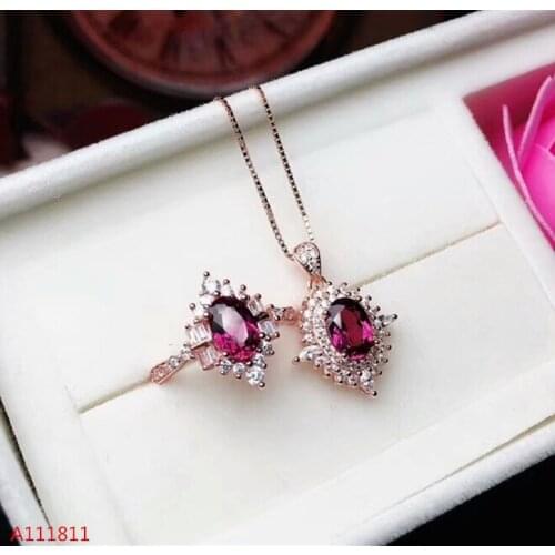 KJJEAXCMY boutique jewels 925 pure silver inlaid natural magnesium aluminum garnet lady Pendant + ring set support test