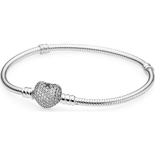 Classical Fine Jewelry Real 925 Sterling Silver Pave White Sapphire CZ Diamond Party Popular Women Wedding Snake Heart Bracelet
