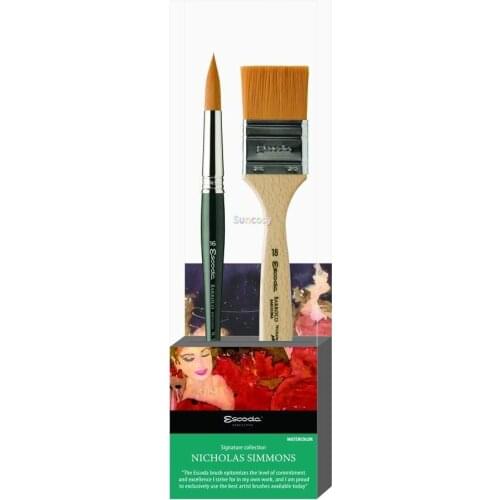 Escoda Signature Collection Nicholas Simmons Artist Watercolor Brush Set #2, Barroco Round & Mottler, Size 16, 18