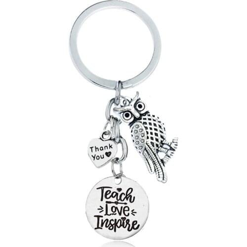 36PC Teachers Gifts Teach Love Inspire Arrow Round Pendant Keyrings Owl Thank You Love Heart Charm Pendant Keychains Key Rings