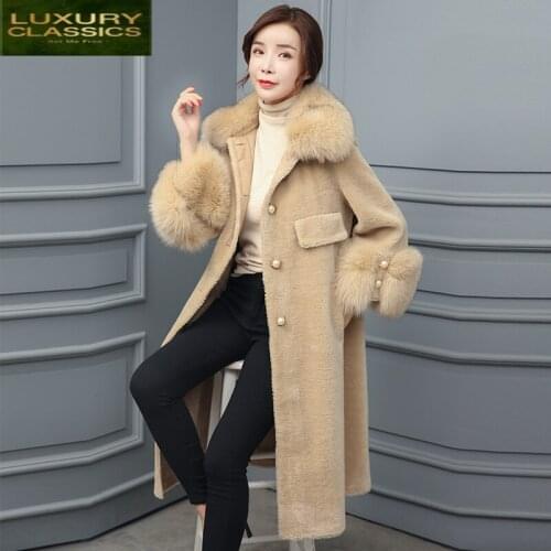 Shearing 100% Jacket Sheep Women Real Fur Coat Female Long Winter Clothes 2021 Korean Natural Fox Fur Coat Wool Tops Hiver 01688
