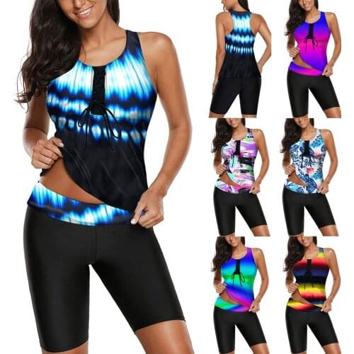 2021 Summer Hot Women Tankini Swimsuit 2 Piece Cover Up Tummy Control Top With Shorts Beach Bathing Suit Mujer Kупальник Женский