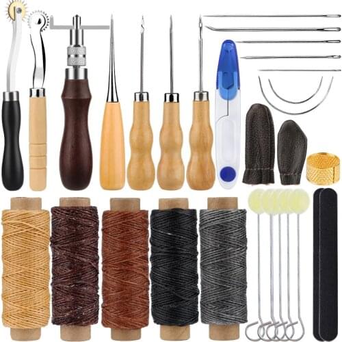 LMDZ Leather Sewing Kit 50m Waxed Thread Stitching Needle Single Function Digger Hole Punch Awl Wool Daubers Ball Scribing Wheel