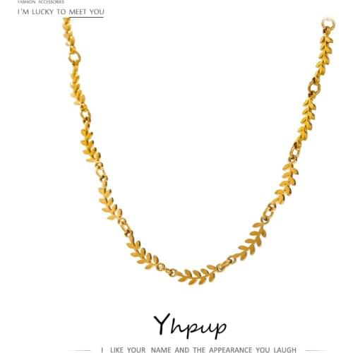Yhpup Fashion Stainless Steel Leaves Chain Neckalce for Women Charm 18 K Metal Collar Statement Necklace бижутерия для женщин