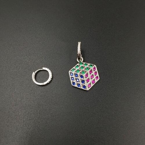 Fashion Vintage Asymmetrical Colorful Micro-inlaid Zircon Cube Rhinestone Earrings Fashion Temperament Hipster Earrings