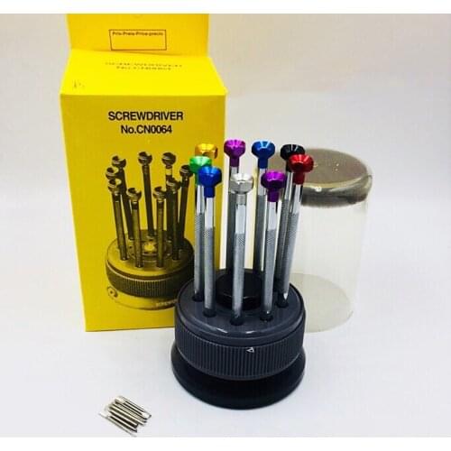 Watch Repair 9 pcs Screwdriver Set with Rotating Stand and Replacing Tips Flat Head and Phillips Head Watch Tool Kits