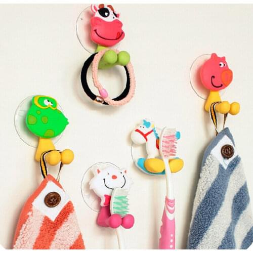 Toothbrush Holder Wall Mounted Suction Cup Antibacterial Kid Toothbrush Holder Cute Animal Hook Bathroom Storage Rack Home Decor