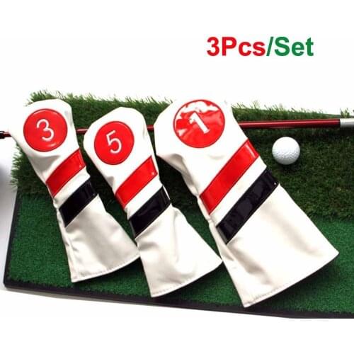 2021 New Fashion 3Pcs/Set Golf Club Head Covers Woods Driver 3 5 Wood Fairway PU Headcovers Men Women with Number Tag