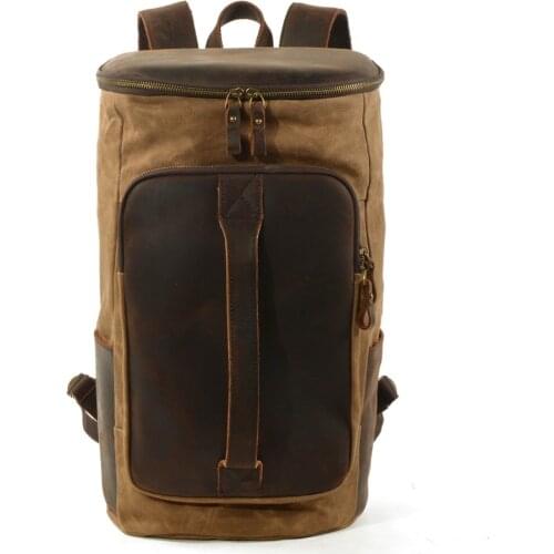 M267 New Vintage Bucket Oil Waxed Canvas Leather Backpack Large Capacity Teenager Traveling Waterproof Daypacks Laptops Rucksack