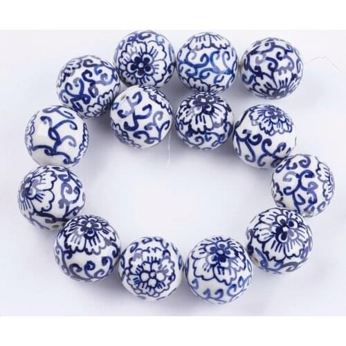 Pandahall 20pcs 12/18mm Handmade Blue and White Porcelain Ceramic Beads for Jewelry Making DIY