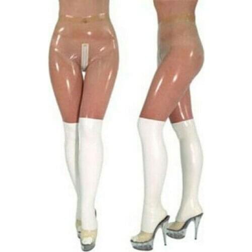 Sexy High Waist Transparent White Lataex Rubber Gummi Pants With Crotch Zipper