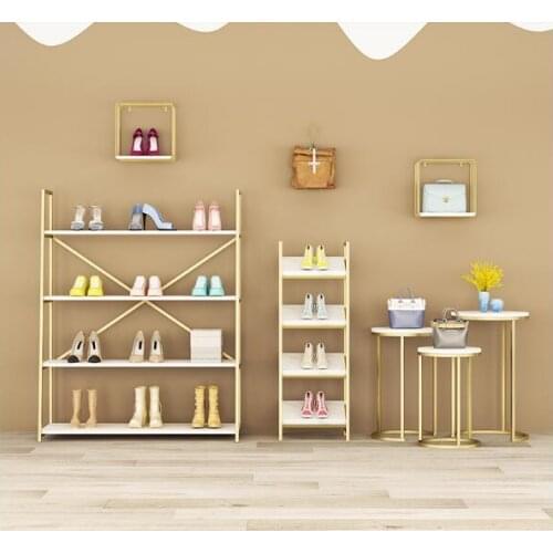 Shoe store shoe rack display rack clothing store shoe bag rack floor shelf creative shoe rack multilayer bag rack gold