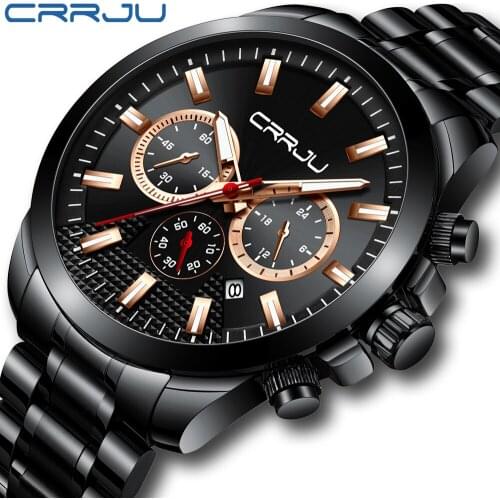 Relogio Masculino CRRJU New Sport Chronograph Men Watch Top Brand Luxury Full Steel Quartz Clock Waterproof Big Dial Watch Men
