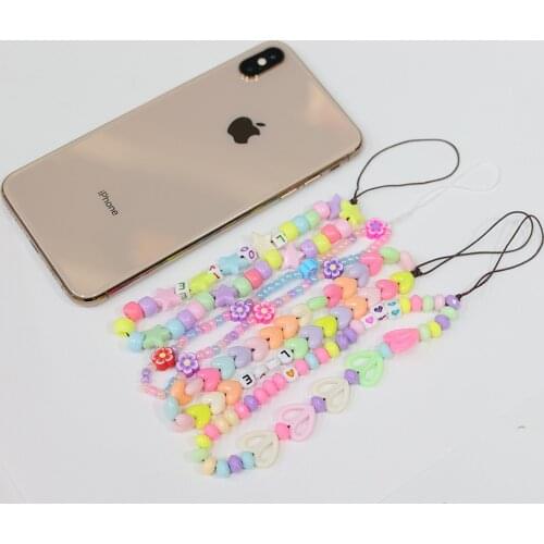 Fruit Love Pattern Mobile Phone Strap Beaded Anti-lost Lanyard Soft Ceramic Charm Hanging Cord Diy Jewelry Phone Accessories