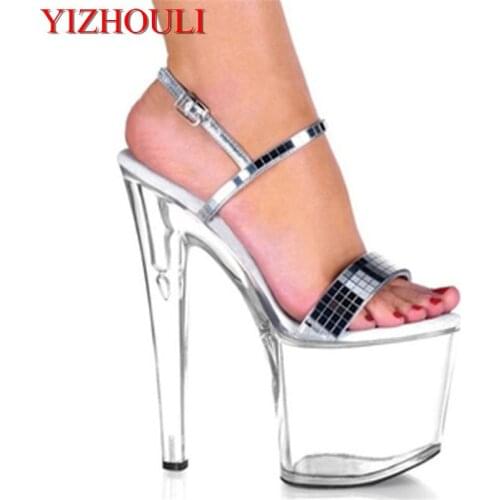 Platform high heel sandals women summer shoes women sandal PU black white black sequins Dance Shoes