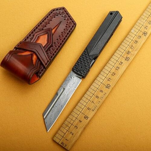 Vg10 Damascus pattern steel TC4 titanium alloy folding knife collection high-end knife outdoor self-defense portable EDC tool