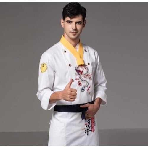 Embroidery Dragon Chef Uniform Restaurant Hotel Cook Uniform Long Sleeve Kitchen Work Wear Food Service Master Chef Jacket AS431