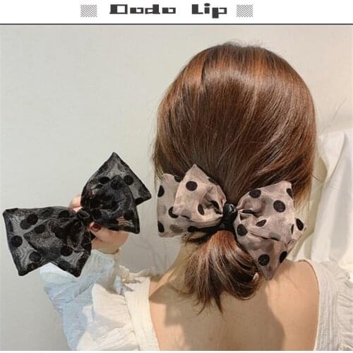 Korea style new organza dot hair clip black bow wave hair rope net hair accessories girl summer clip top clip hair ornaments