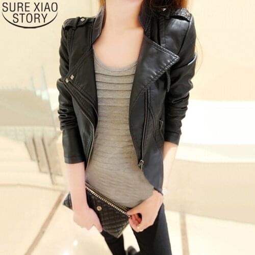 2021 Ladies Motorcycle Leather Jackets Women Black Moto & Biker Jacket Autumn winter Turn-down Collar Zipper Slim Female 15688