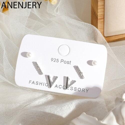 ANENJERY Simple 6-piece Small Earrings Set Pearl Dot Zircon Straight V-shaped Stud Earrings For Women Gift S-E1215