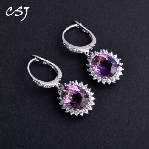 CSJ Ametrine quartz gemstone noble elegant good Earring Sterling 925 Silver Oval8*10mm Fine Jewelry For Women Lady Gift