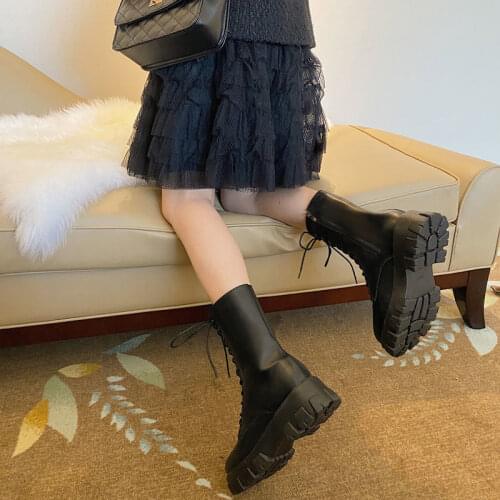 Women Spring New Fashion PU Leather Martin Boots British Style Platform Motorcycle Short Boots Casual All-Match Boots