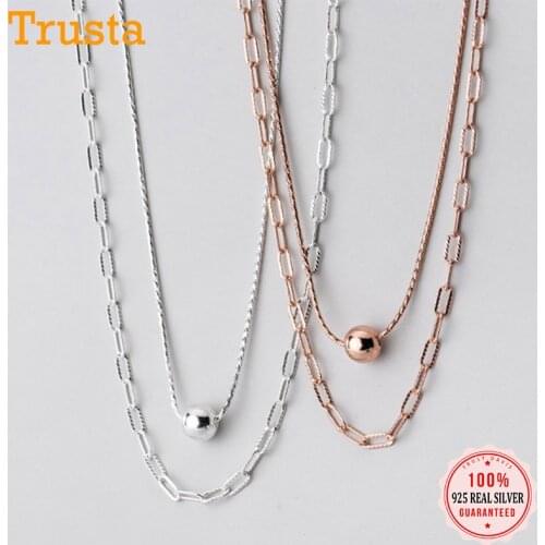 TrustDavis Real 925 Sterling Silver Fashion Double Layer Chain Choker Necklace For Women Wedding Valentines Day Jewelry DB581