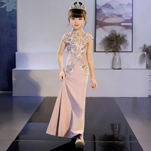 High-End Sexy Sequined Stitching Princess Evening Gowns Kids Catwalk Birthday Party Mermaid Dresses For Girl Vestidos A467