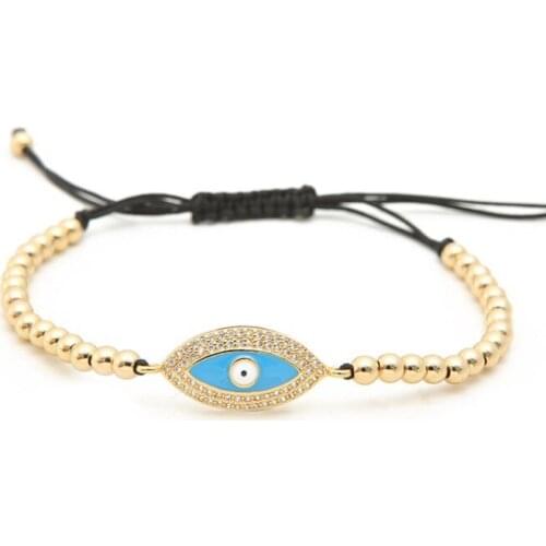 Gold silver micro pave cz Cubic Zirconia rope adjusted Copper Beads Bracelet gs432 Turkish Evil Eye Charm Braided Bangles