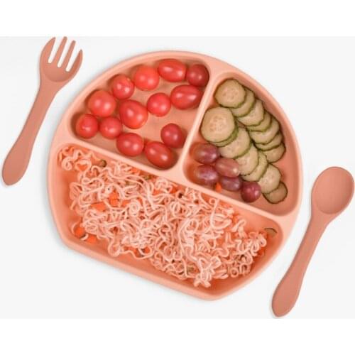 3Pcs/set Baby Silicone Dish Set Children Training Bowl with Spoon Fork Food Divided Serve Plate Kids Tableware 12 Colors
