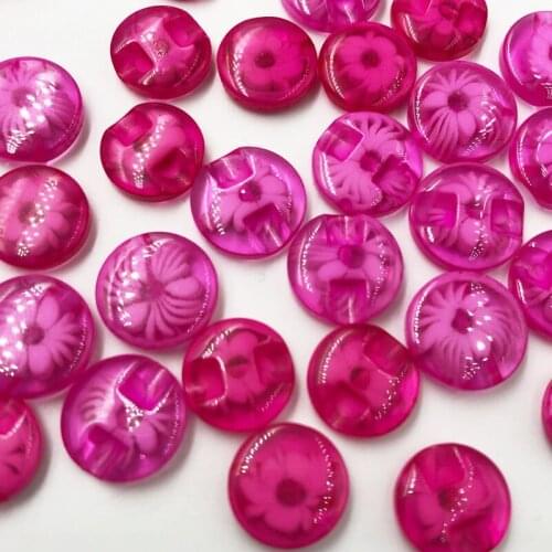 50pc 14mm Hot Pink color flower Plastic Buttons sewing/appliques/craft PT11