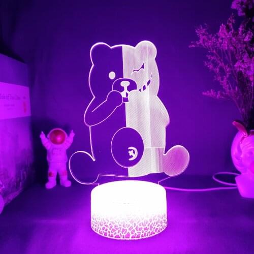 Anime Game Danganronpa Figure Monokuma Robotic Bear 3D Illusion Night Light Home Gaming Room Decoration Accent Lighting