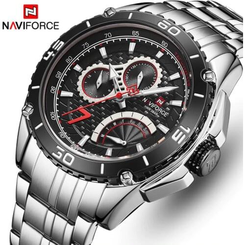 NAVIFORCE New Mens Watches Luxury Brand Stainless Steel Quartz Watch Men Sports Wristwatch Chronograph Clock Relogio Masculino