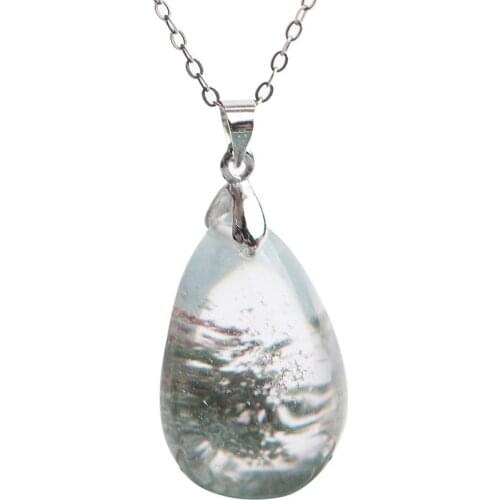 Precious Green Ghost Natural Phantom Quartz Pendant Transparent Water Drop Bead Natural Stone Pendant 27*17*15mm