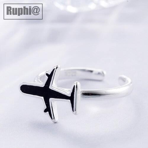 Epoxy Mini Airplane Open Adjustable Finger Ring For Female Simple Paint Korean Design Jewelry