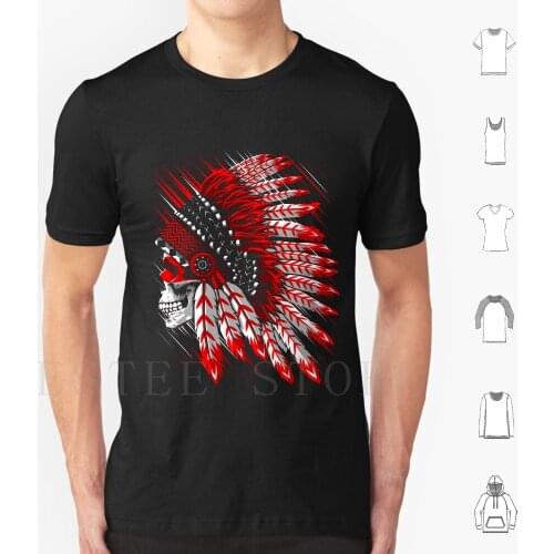 Skull T Shirt Diy Big Size 100% Cotton Cowboy Arrow Infian Indio Chief Skull Apache America American Feather Aboriginal