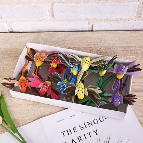 12Pcs Artificial Bird Feather Xmas Tree Decor Mini Hummingbird Craft Bird Birthday Gift Christmas Gift DIY Bird Model Home Decor