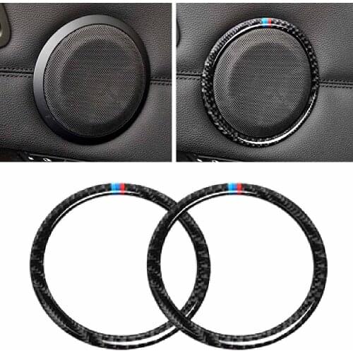 JEAZEA 2x Genuine Carbon Fiber Door Speaker Sticker Loudspeaker Circle Sticker Decals Cover Trim Fit for BMW 3 Series E90 X1 E84