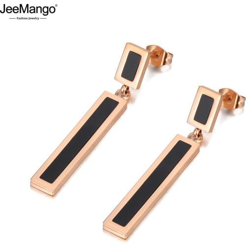 JeeMango Hyperbole 316L Stainless Steel Geometric Rectangle Earrings Bohemia Black Acrylic Earrings Jewelry For Women JE20083