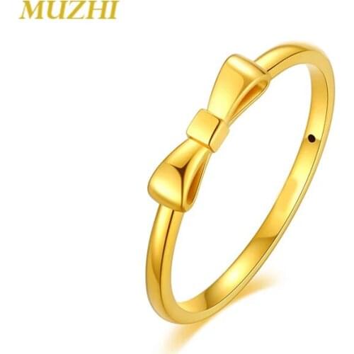 MUZHI Real 18K Soild Gold Ring AU750 Simple Cute Bowknot Womens Ring Gifts for Girls Fine Jewelry