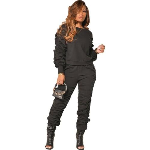 Winter Casual Stacked Pants Jogger Two Piece Set Crop Top + Long Pants Tracksuit Sportsuit Winter Clothes For Women Outfit